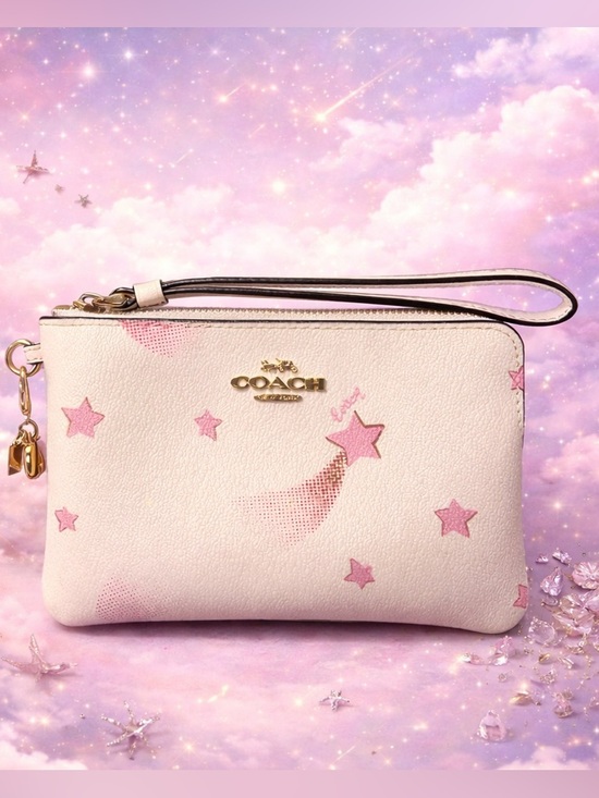 Coach Handbags - Coach Disco Shooting Star Print Leather Corner Zip Wristlet W/ Coach Charm EUC